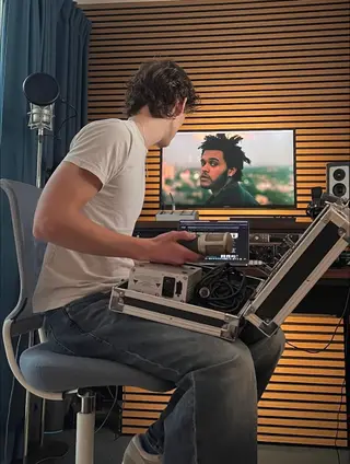 Making music at a studio desk